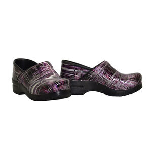 A8 Auth DANSKO Professional Crosshatch Patent Leather Comfort Clog Shoes Size 38